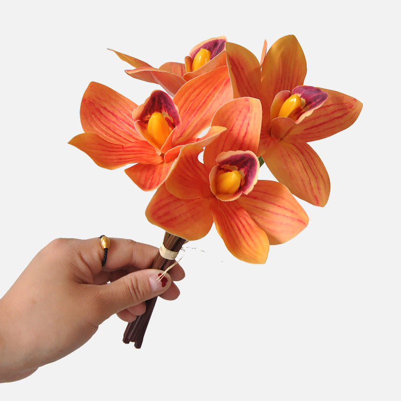 10 Inch Cymbidium Bouquet Artificial Yellow Flowers 10 Stems Real Touch Arrangement