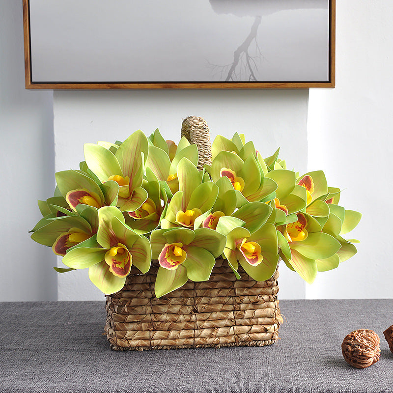 10 Inch Cymbidium Bouquet Artificial Yellow Flowers 10 Stems Real Touch Arrangement