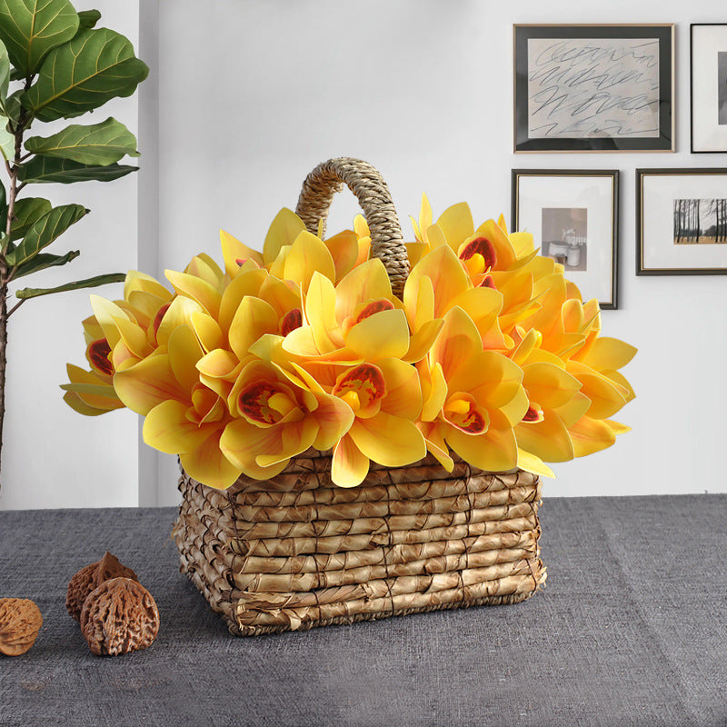10 Inch Cymbidium Bouquet Artificial Yellow Flowers 10 Stems Real Touch Arrangement