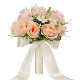 Bulk 9" White and Champagne Artificial Rose Wedding Bouquet for Bride & Bridesmaids Valentine's Day Church Home Decoration Wholesale