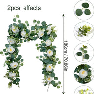 Bulk 2Pcs 5.9Ft Artificial Eucalyptus Garland with Roses Faux Flower Vine for Wedding Party Home Table Decor Wholesale