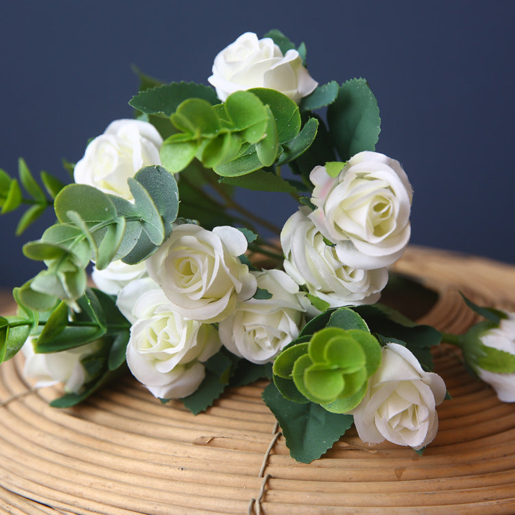 Wedding & Event Rose & Eucalyptus Silk Flower Bouquets, 11-Head Floral Arrangements, 11.8in Tall, Available for Bulk Orders