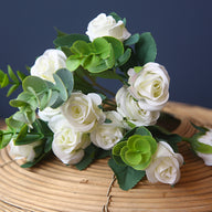 Wedding & Event Rose & Eucalyptus Silk Flower Bouquets, 11-Head Floral Arrangements, 11.8in Tall, Available for Bulk Orders