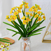 15.7 Inch Artificial Daffodil Bush Stems, White and Yellow Faux Flowers, 1 Bundle