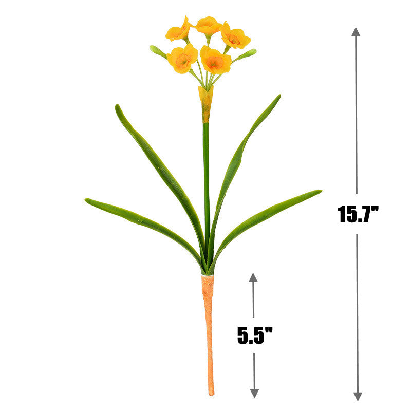 15.7 Inch Artificial Daffodil Bush Stems, White and Yellow Faux Flowers, 1 Bundle