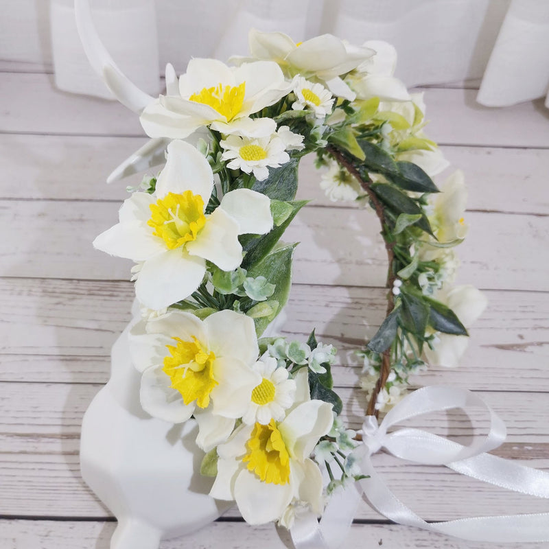 Daffodil Flower Headband 1 Pc Yellow Artificial Floral Accessory for Wedding Spring Festival Party