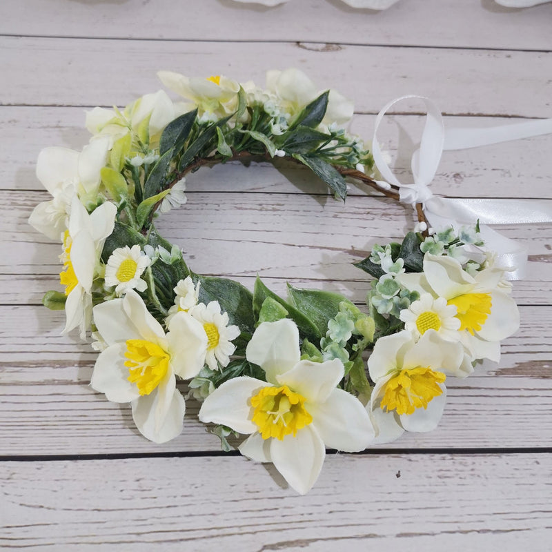 Daffodil Flower Headband 1 Pc Yellow Artificial Floral Accessory for Wedding Spring Festival Party