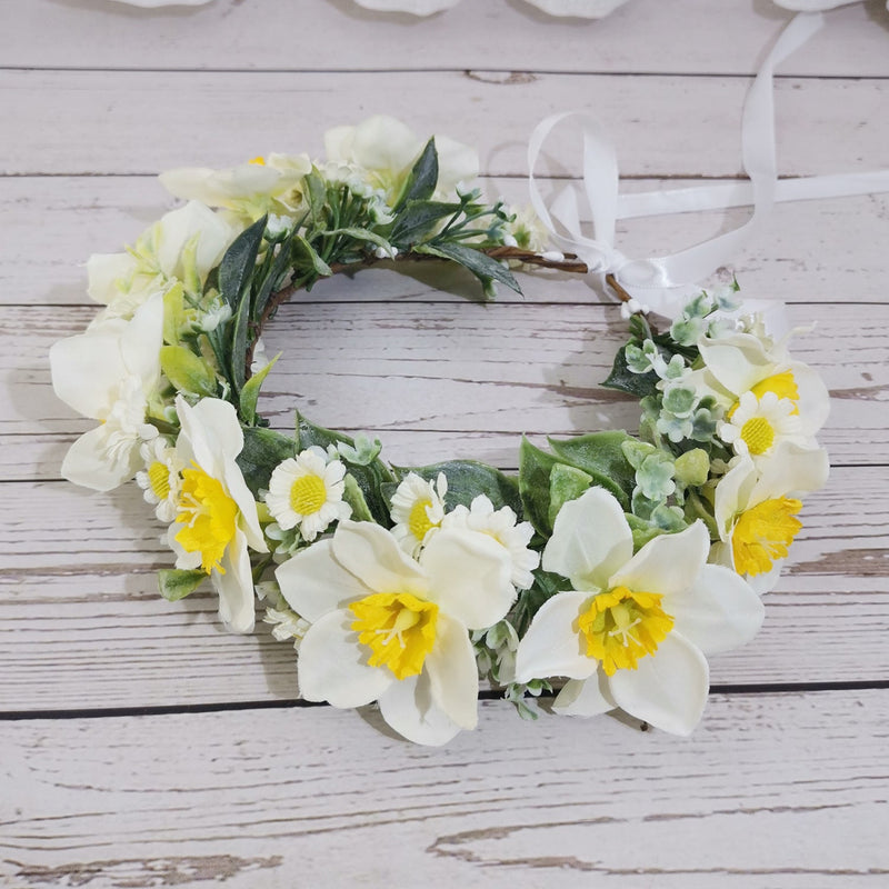 Daffodil Flower Headband 1 Pc Yellow Artificial Floral Accessory for Wedding Spring Festival Party