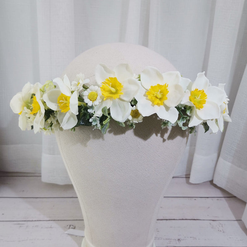 Daffodil Flower Headband 1 Pc Yellow Artificial Floral Accessory for Wedding Spring Festival Party