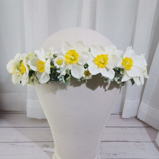 Daffodil Flower Headband 1 Pc Yellow Artificial Floral Accessory for Wedding Spring Festival Party