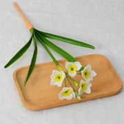 15.7 Inch Artificial Daffodil Bush Stems, White and Yellow Faux Flowers, 1 Bundle