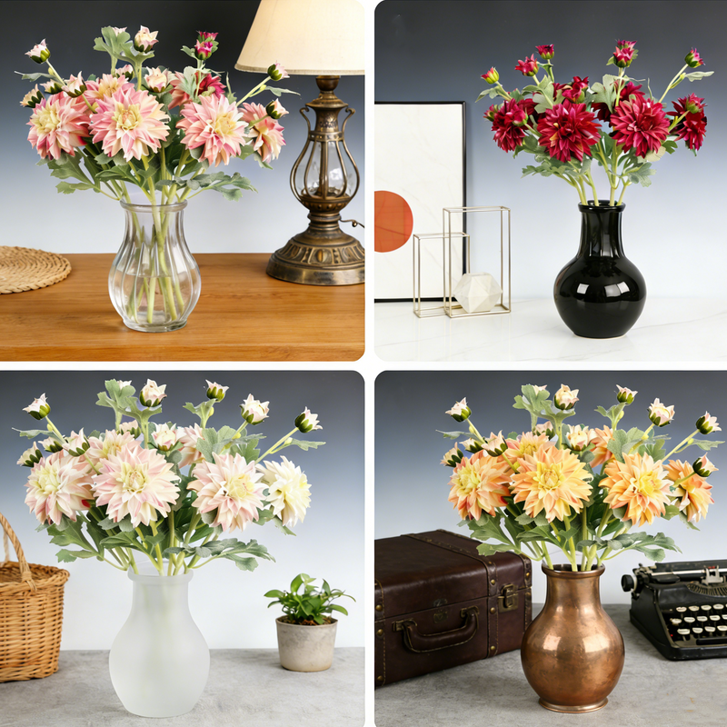 24 Inch Real Touch Dahlia Artificial Silk Flower Stem for Wedding and Home Decor
