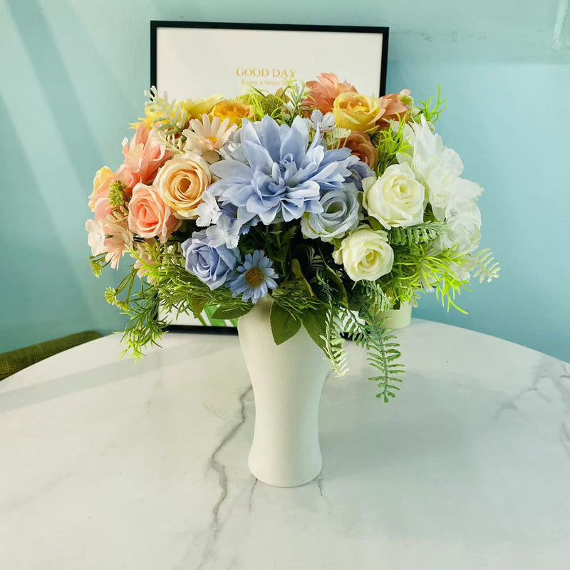 12 Inch Mini Dahlia and Rose Silk Flowers Bush Mix, 10 Pcs Artificial Bulk