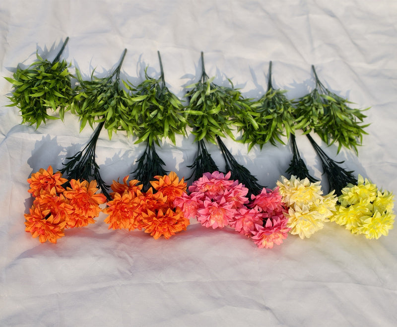 12 Bundles 18.5 Inch Artificial Dahlia Bushes UV Resistant Outdoor Silk Flowers