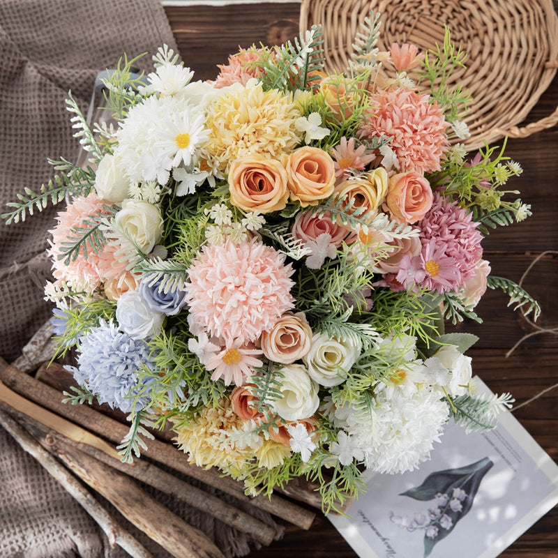 10 Pcs Artificial Dandelion Ball Flowers Bouquet Mixed Floral Stems Silk