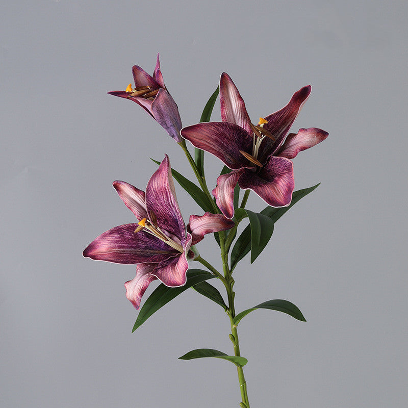 33 Inch Artificial Lilies Spray Stems, 6 Pcs Real Touch Retro Style Silk Flowers