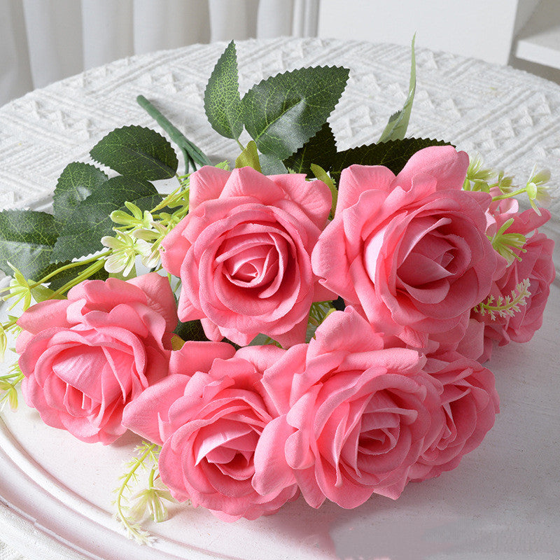 13.5 Inch Artificial Silk Rose Bush Bouquet, Bulk Wholesale, Faux Flower Stems