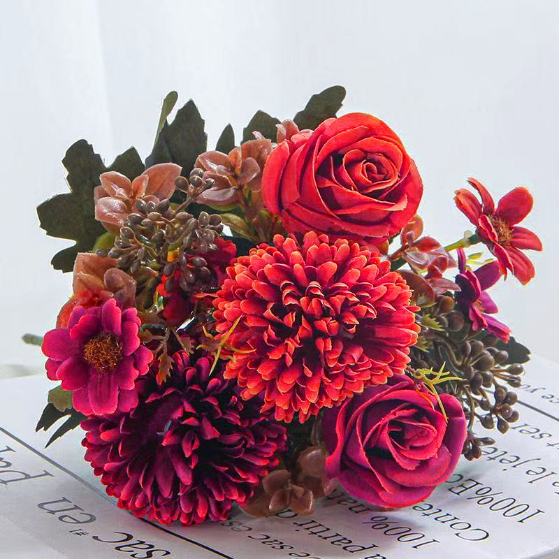 12 Inch Artificial Silk Fall Flowers Bouquet, 10 Stems Mixed Chrysanthemum Rose Daisy Mums Faux Floral Arrangement