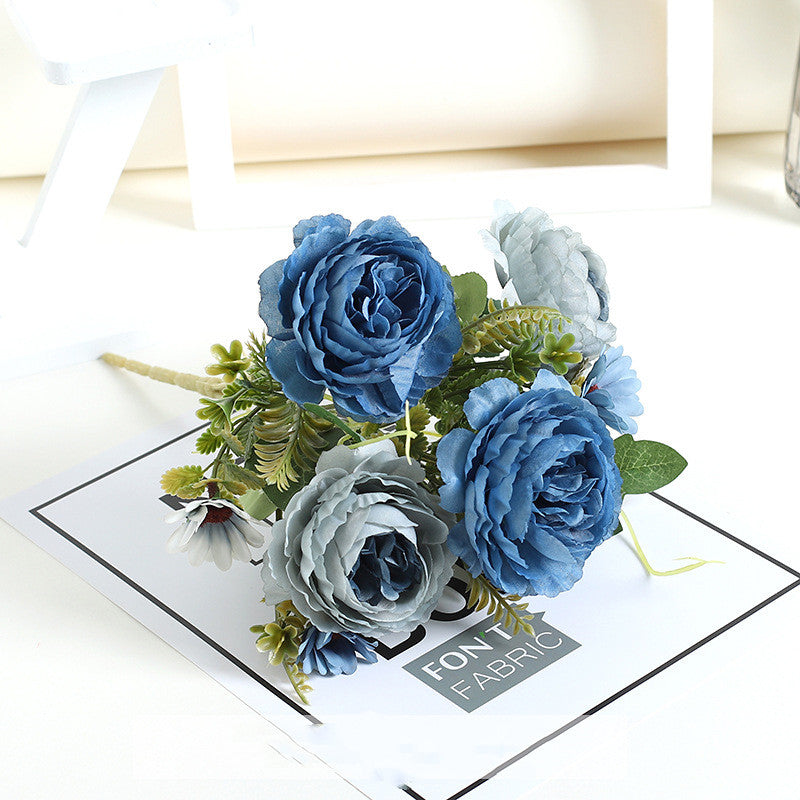 11.8 Inch Artificial Peony and Daisy Bush Bouquet, Mixed Flowers, Small Table Arrangement, 1 Piece, Silk Flowers for Home Decor and Wedding DIY