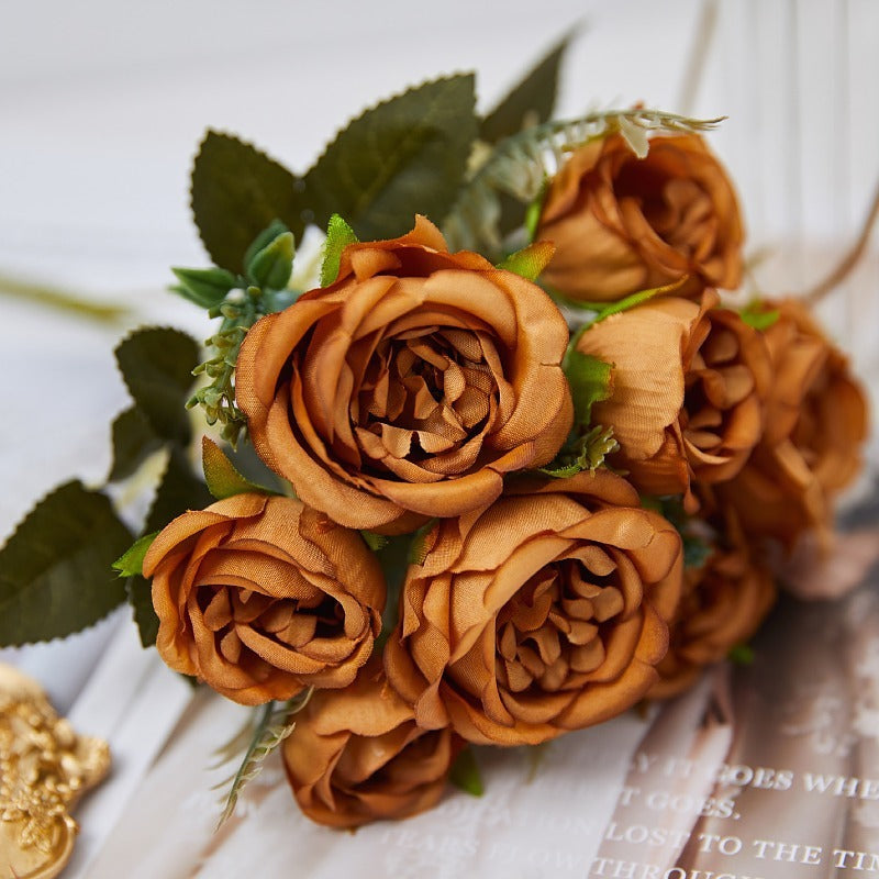 11 Inch Mini Artificial Rose Bush Stems 10 Pcs Fall Wedding Decoration Flowers