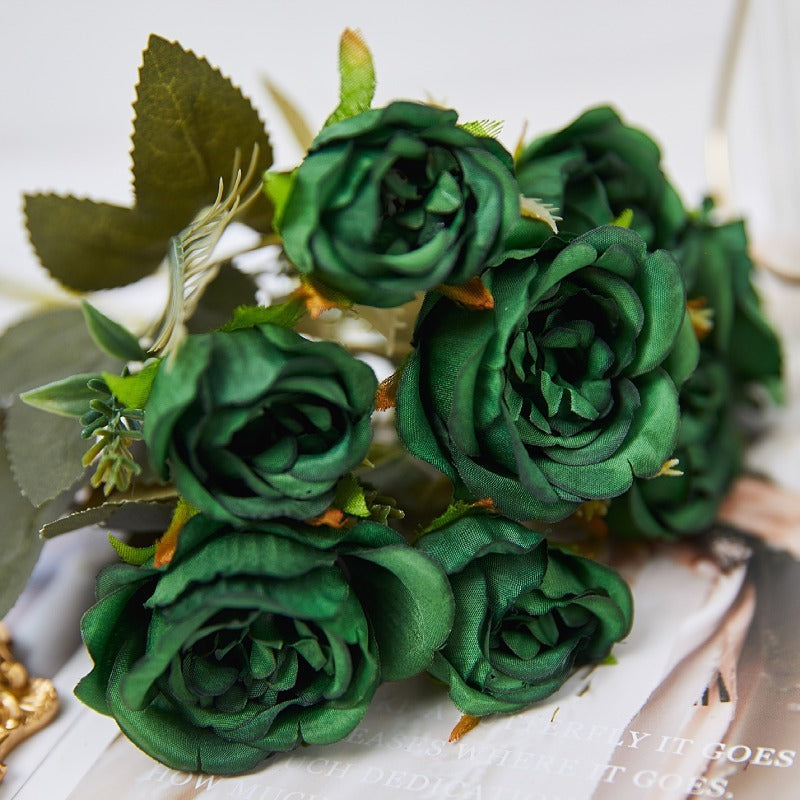 11 Inch Mini Artificial Rose Bush Stems 10 Pcs Fall Wedding Decoration Flowers