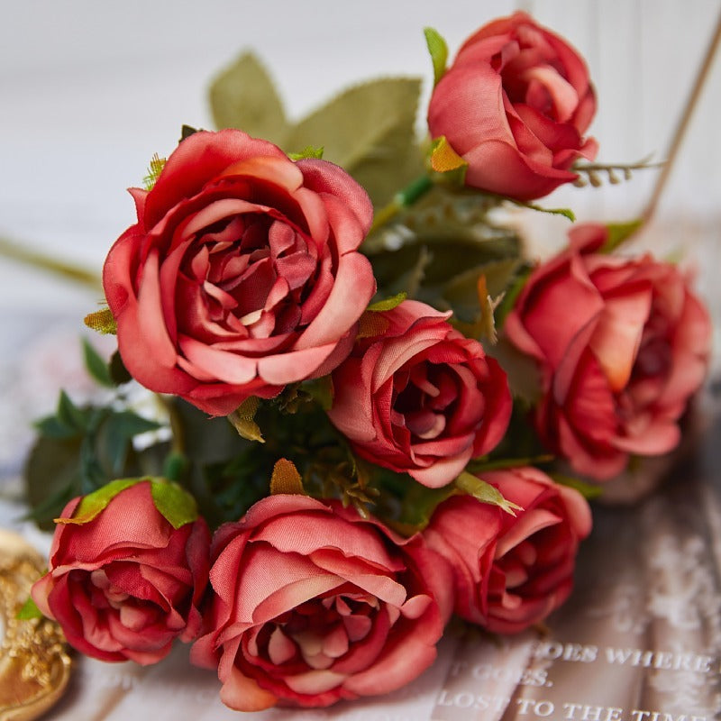 11 Inch Mini Artificial Rose Bush Stems 10 Pcs Fall Wedding Decoration Flowers