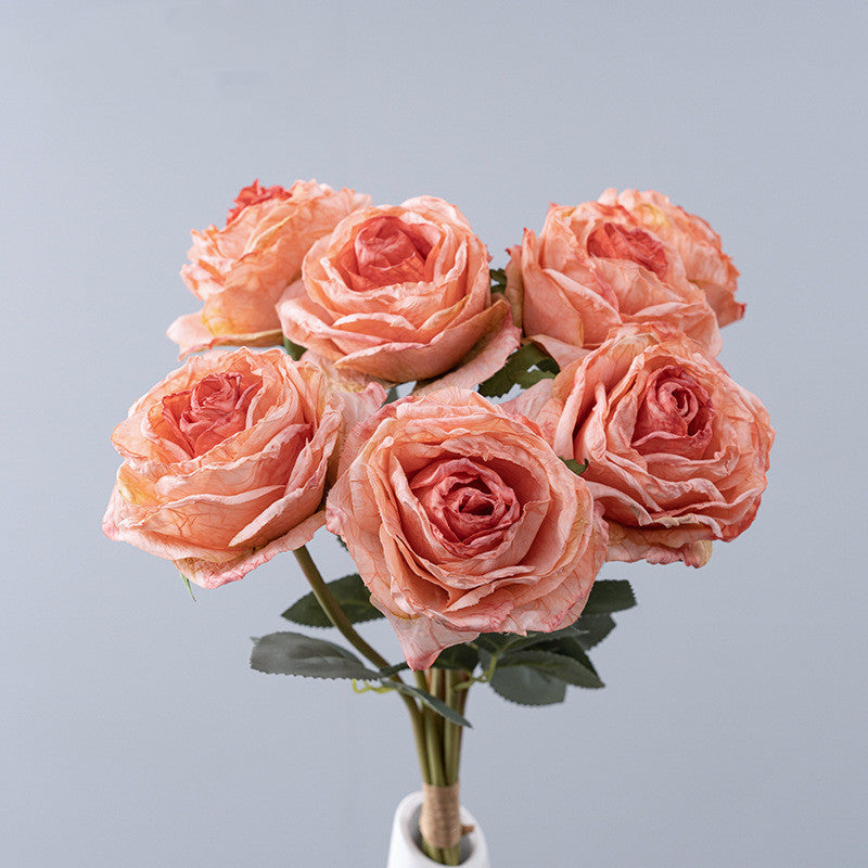 16.9 Inch Artificial Burnt-Edge Rose Bouquet, 10 Stems, Fall Colors Silk Flowers for Autumn Decor, Thanksgiving & Harvest Displays