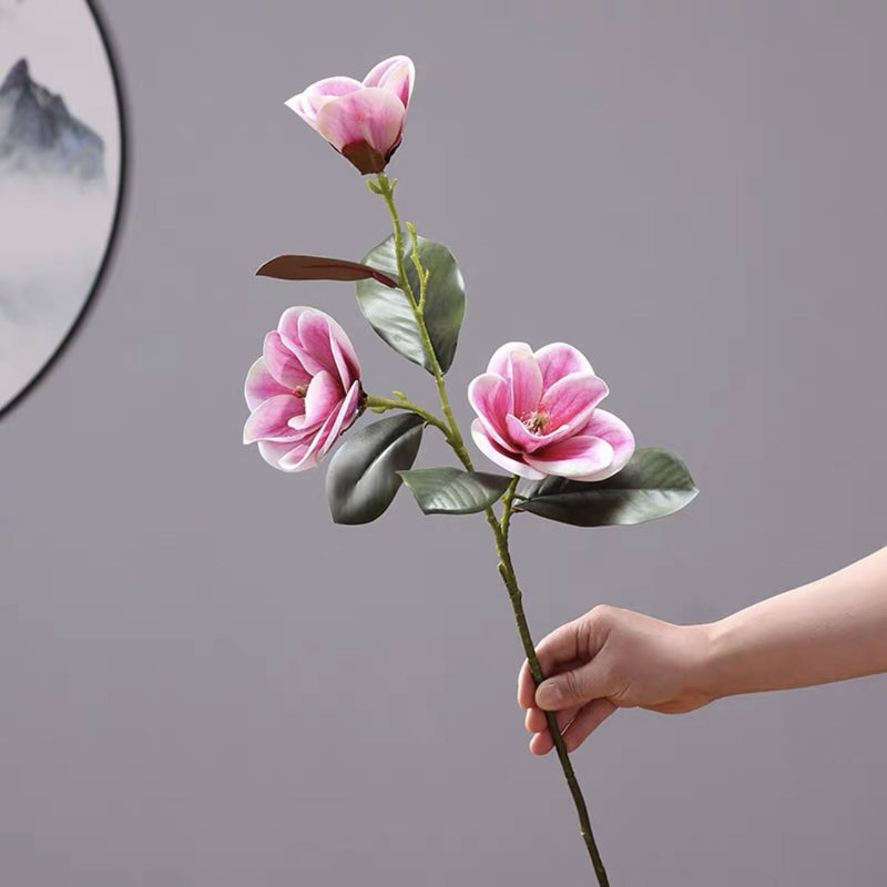 30 Inch Magnolia Stem Spray 6 Pcs Artificial Real Touch Silk Magnolia Flowers