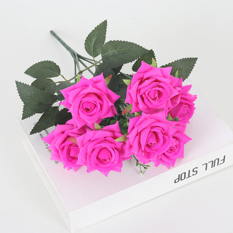 11 Colors 14 Inch Velvet Artificial Rose Bush Stems Bulk 11 Pcs Silk Flowers