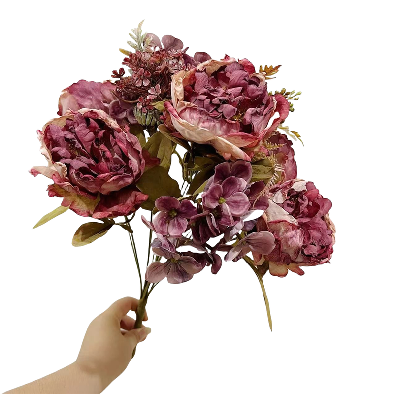 18 Inch Artificial Peony Bush Bouquet, Burnt Edge, Large, Bulk Wholesale, 18" Tall