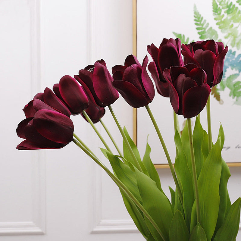 12 Inch Artificial Silk Tulip Flowers Bouquet, 12 Pcs, 19" Stems, Bulk Wholesale