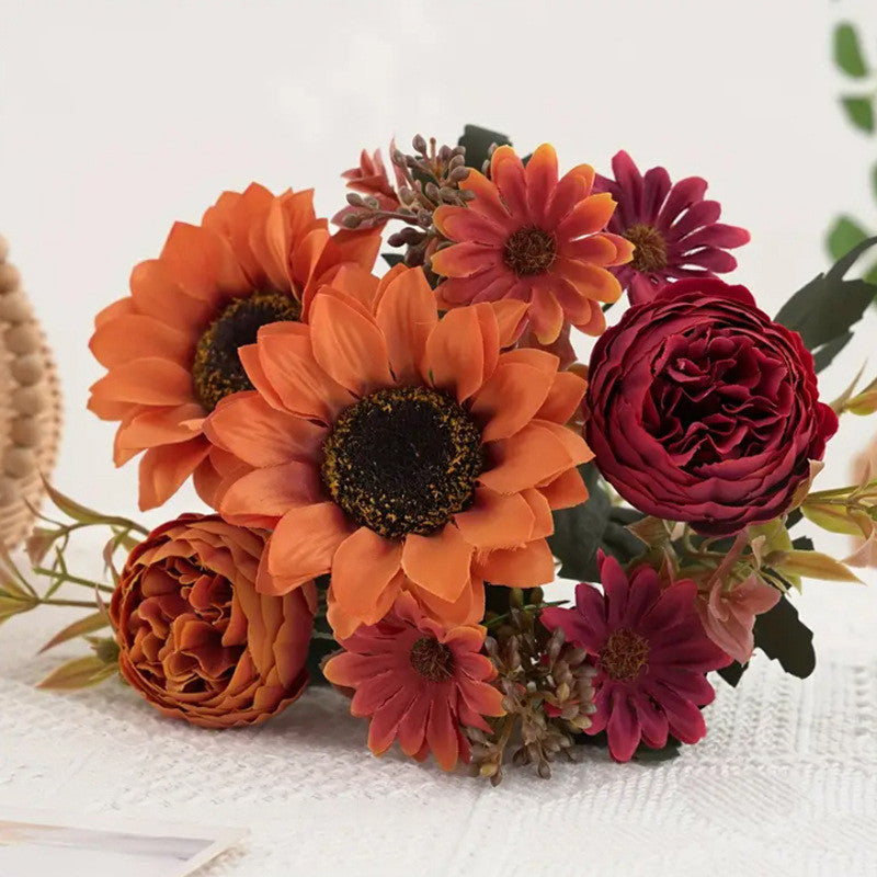 12 Inch Artificial Silk Chrysanthemum Rose Sunflower Daisy Mums Bouquet Bulk 10 Pcs