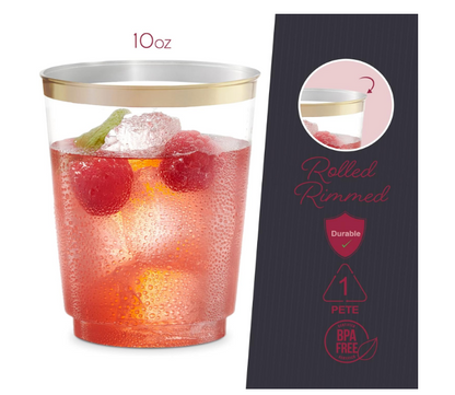 Bulk 25 Pcs Clear Gold Rim Plastic Wine Glasses Banquet Party Wholesale