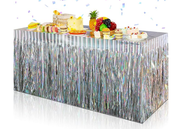 Bulk 2 Pcs Metallic Foil Rainbow Table Skirt 108.3*29.5 inches Perfect for Themed Parties Holidays and Everyday Decor Wholesale