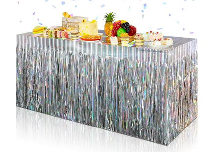 Bulk 2 Pcs Metallic Foil Rainbow Table Skirt 108.3*29.5 inches Perfect for Themed Parties Holidays and Everyday Decor Wholesale