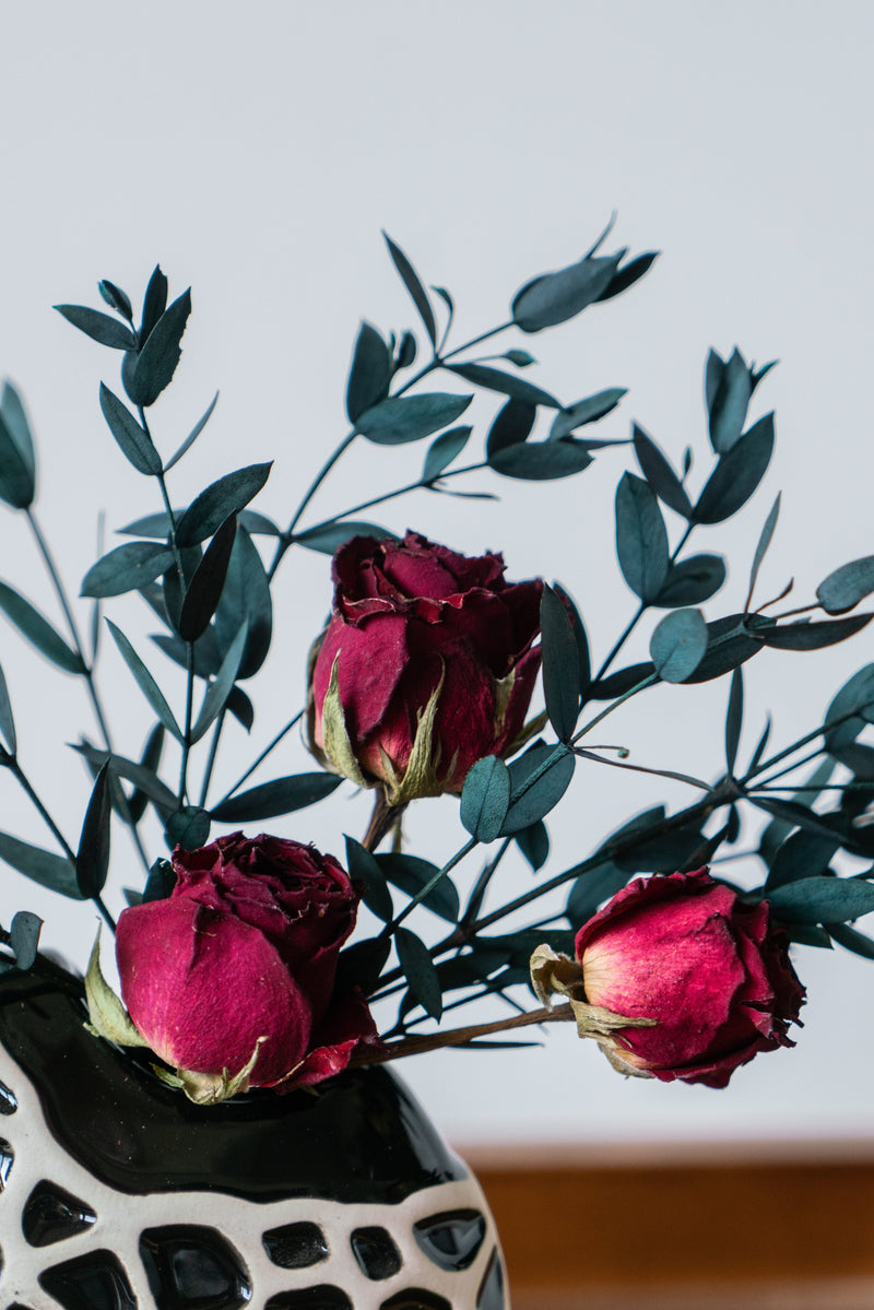 Small Dried Rose and Eucalyptus Flowers in Vase, Fall Home Decor Centerpiece, Thanksgiving Table Decoration, Bulk Wholesale