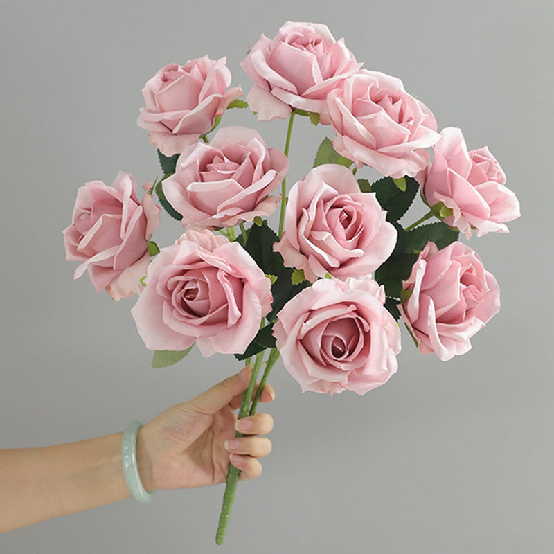 16.5 Inch Artificial Rose Bouquet Bush - Realistic Silk Faux Flowers for Floral Arrangements, Home Decor, Wedding Centerpieces, DIY Crafts