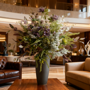 31 Inch Artificial Purple and Green Flower Bouquet with Vase, 1 Pc Silk Floral Arrangement for Hotel Lobby and Reception Decor