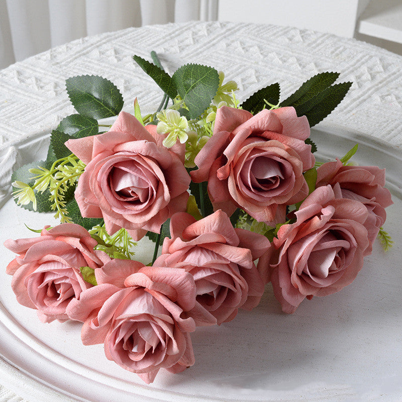 13.5 Inch Artificial Silk Rose Bush Bouquet, Bulk Wholesale, Faux Flower Stems