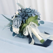 7 Inch Dusty Blue Artificial Flower Bouquet, Round Navy Wedding Flowers, Bulk Wholesale