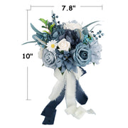 7 Inch Dusty Blue Artificial Flower Bouquet, Round Navy Wedding Flowers, Bulk Wholesale