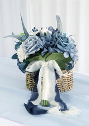7 Inch Dusty Blue Artificial Flower Bouquet, Round Navy Wedding Flowers, Bulk Wholesale
