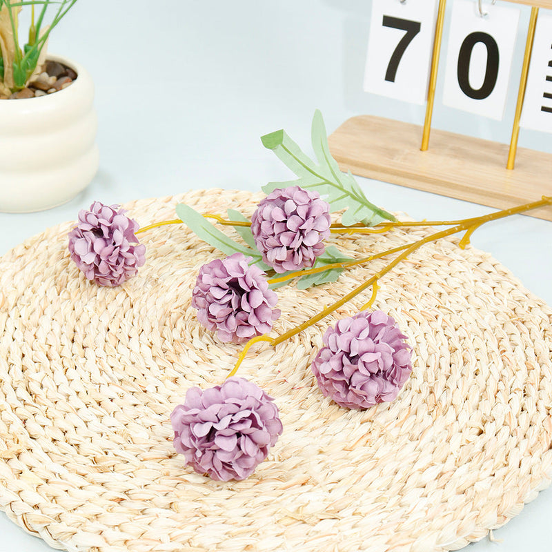 19.6 Inch Artificial Chrysanthemum Pom Ball Flower Branches Bulk Quantity