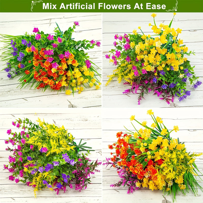 16 Bundles Artificial Outdoor Plastic Flowers UV Resistant Mixed Plants Bulk