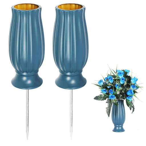 2 Pcs Artificial Cemetery Flower Vases with Spikes for Fresh Flowers Bulk Set