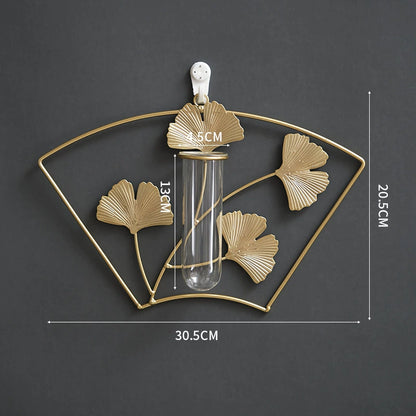 Bulk Wall Mounted Gold Metal Plant Stand with Glass Tube Vase Hanging Planter for Home Living Room Office Decor Wholesale