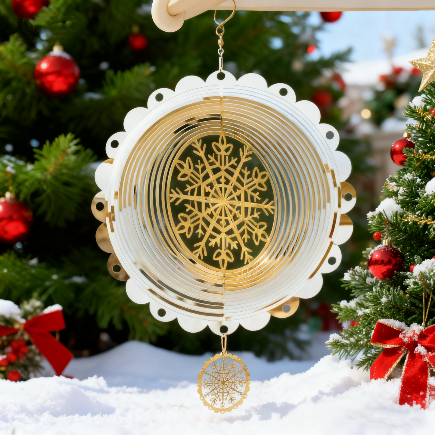 3D Snowflake Mandala Wind Spinner - Whimsical Metal Garden Ornament & Christmas Decor That Dances in the Breeze