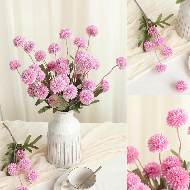 5 Pcs Artificial Silk Pompon Mums Flowers, Beige, 6 Inch Stems, Realistic Chrysanthemums for DIY Bouquets and Wedding Decor