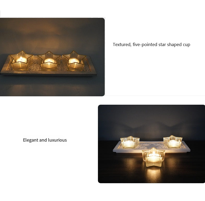 Bulk Star Glass Candle Holder Set With Tray Votive Candlestick for Home Wedding Party Desktop Centerpiece Candle Cup Wholesale