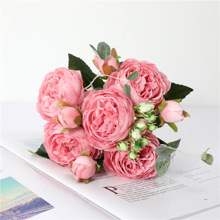 Wedding Wreath & Greenery Decor Artificial Peony Bouquet 9-Bud Silk Peony Rose 11.8” for Venue Styling